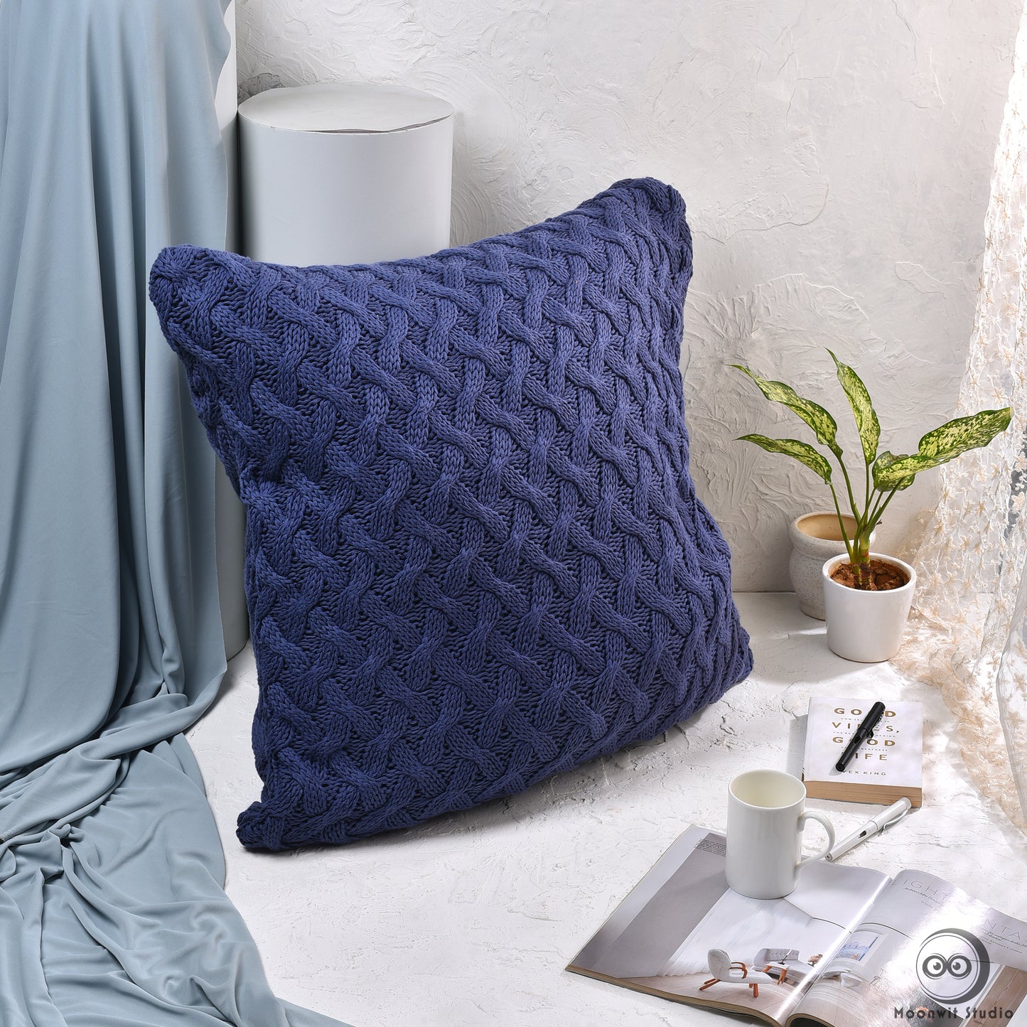 handmade blue Knit Cushion Covers