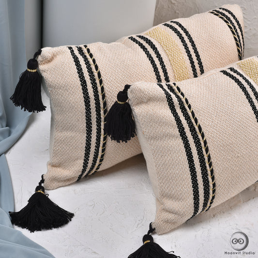 Avorio Black Lumbar Cotton Cushion Cover 