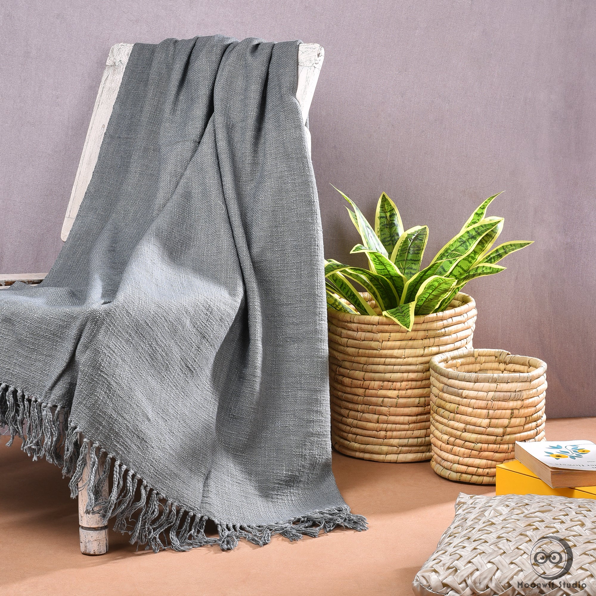 Grey Ribbed Throw Smokey Gray Hand-Woven Throw – Moonwit Studio